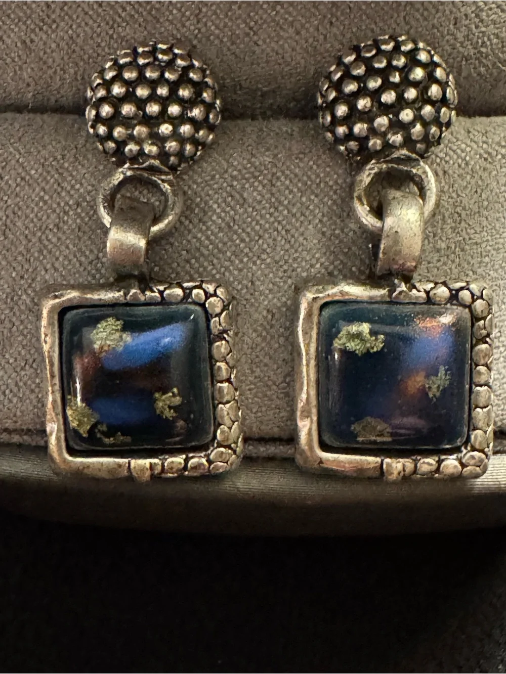 Chico’s Blue Art Glass Silver Dangle Earrings